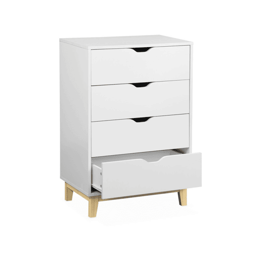 Cómoda com efeito de madeira e 4 gavetas, Floki, Branco, 60x40x90 cm Cómoda com efeito de madeira e 4 gavetas, Floki, Branco, 60x40x90 cm