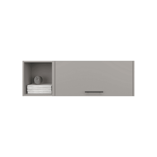 Armário de parede em melamina com 3 prateleiras e porta superior com dobradiças, Cinzento, 37,8 cm X 119,9 cm X 33 cm