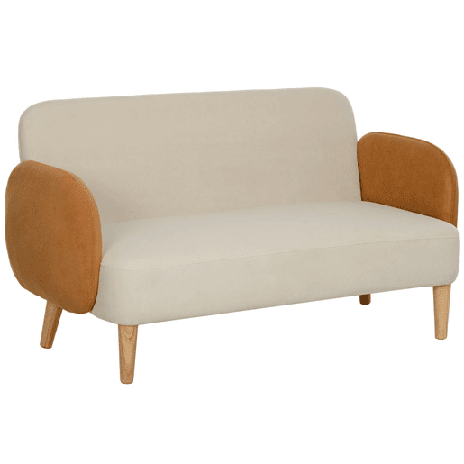 HOMCOM Sofá de 2 Lugares Estofado em Veludo Sofá de Sala de Estar com Apoio para os Braços e Pés de Madeira Sofá Pequeno Carga 240 kg para Dormitório Escritório 130x74x76 cm Bege e Ocre