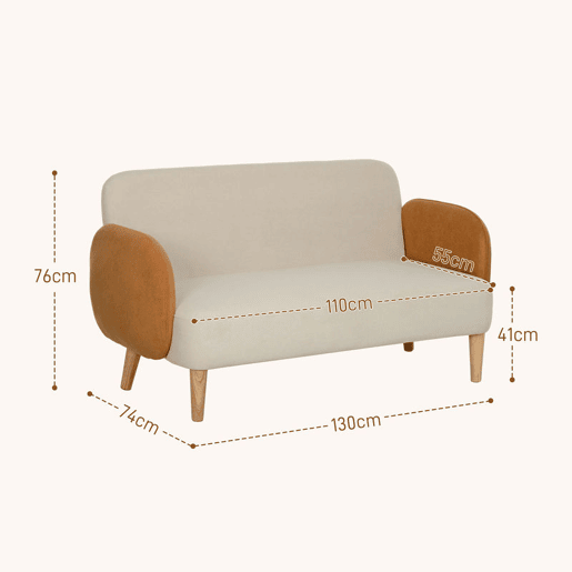 HOMCOM Sofá de 2 Lugares Estofado em Veludo Sofá de Sala de Estar com Apoio para os Braços e Pés de Madeira Sofá Pequeno Carga 240 kg para Dormitório Escritório 130x74x76 cm Bege e Ocre