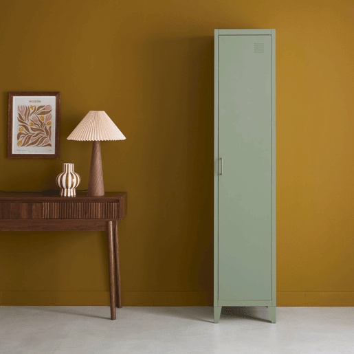 Armário de quarto industrial com 4 espaços de armazenamento, Soho, Verde claro, 38x38x180 cm
