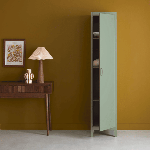 Armário de quarto industrial com 4 espaços de armazenamento, Soho, Verde claro, 38x38x180 cm