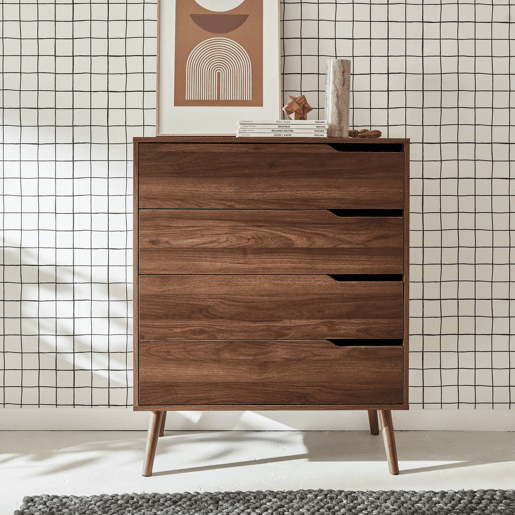 Cómoda em nogueira de 4 gavetas, Nepal, Decoração em madeira de nogueira, 80x40x99 cm