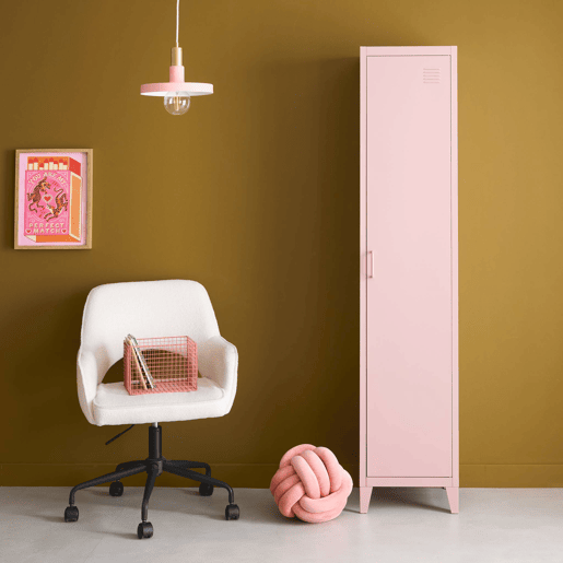 Armário de quarto industrial com 4 espaços de armazenamento, Soho, Rosa, 38x38x180 cm