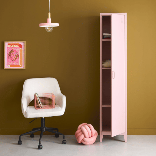Armário de quarto industrial com 4 espaços de armazenamento, Soho, Rosa, 38x38x180 cm