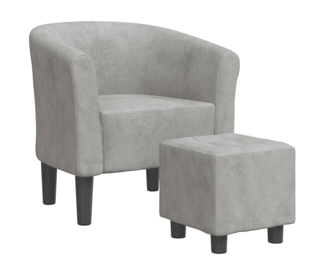 Vidaxl sillón con taburete terciopelo gris claro