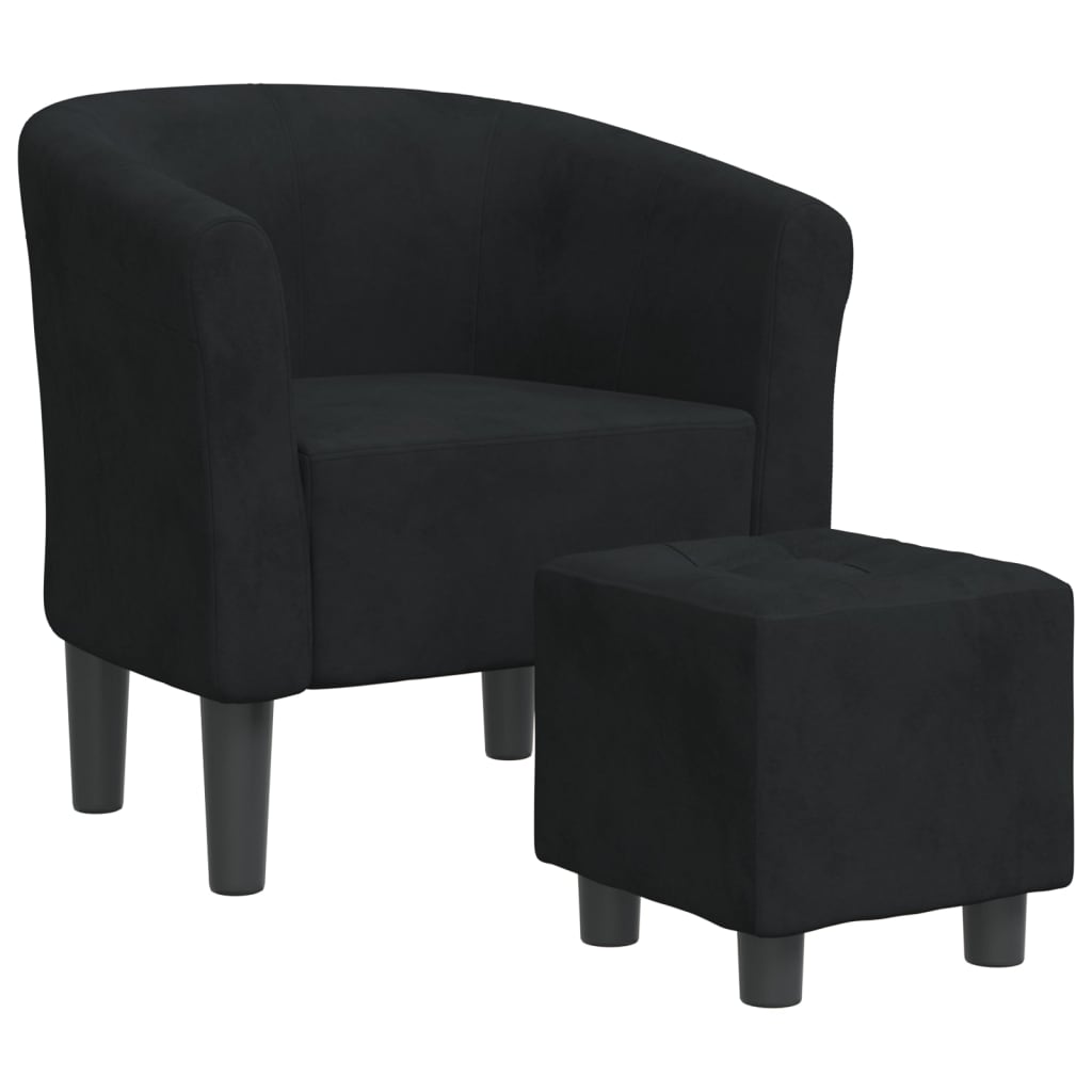 Vidaxl sillón con taburete terciopelo negro