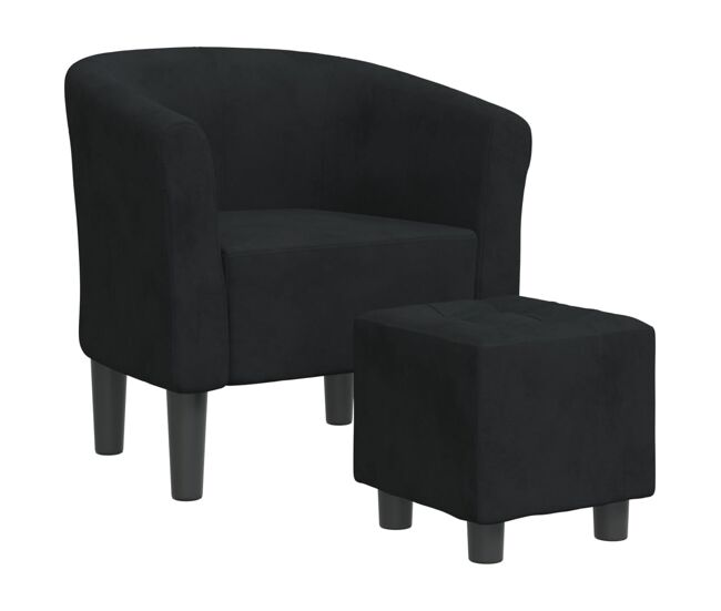 Vidaxl sillón con taburete terciopelo negro