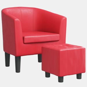 vidaXL Poltrona com apoio de pés couro artificial vermelho
