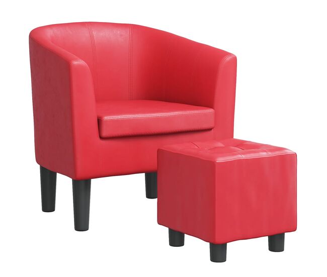Vidaxl sillón con taburete cuero sintético rojo