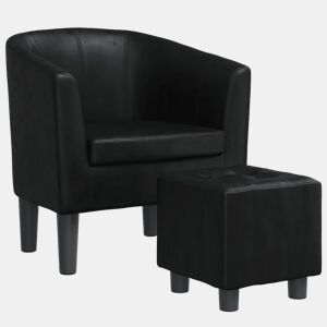 vidaXL Poltrona com apoio de pés couro artificial preto