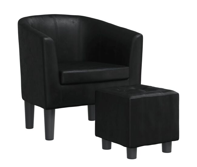 Vidaxl sillón con taburete cuero sintético negro