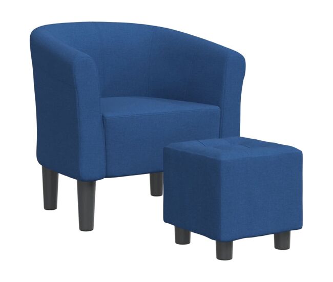 Vidaxl sillón con taburete tela azul