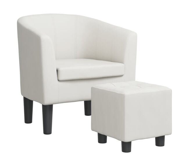 Vidaxl sillón con taburete cuero sintético blanco