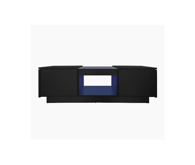 Mesa de centro rectangular de panel de partículas con 2 cajones y luz LED,negro