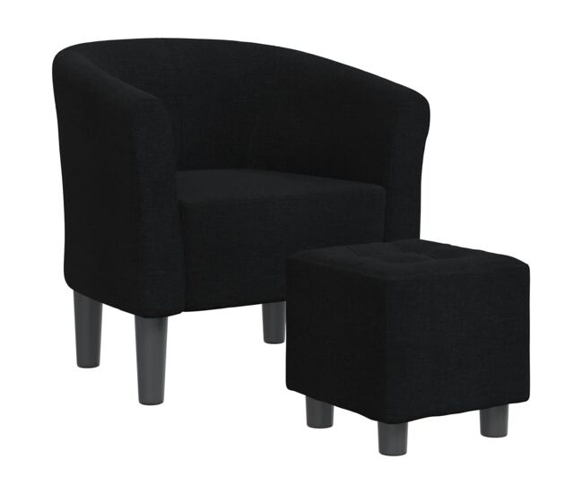 Vidaxl sillón con taburete tela negra
