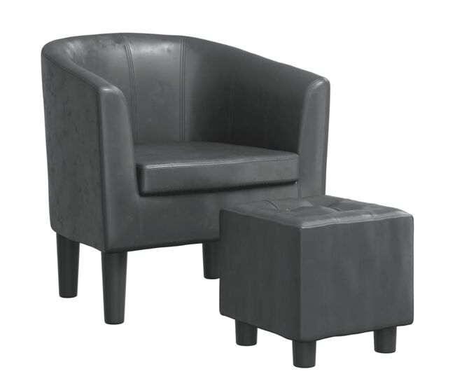 Vidaxl sillón con taburete cuero sintético gris