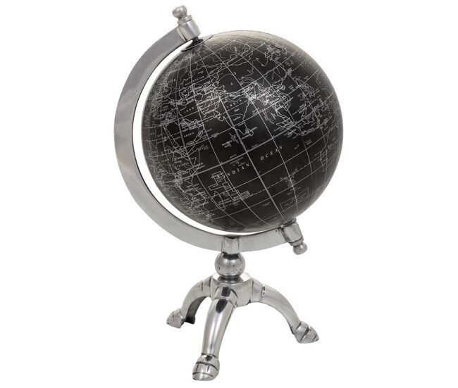 Globo terraqueo de plástico, hierro y aluminio negro d15x20h cm