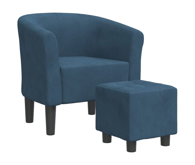 Vidaxl sillón con taburete terciopelo azul oscuro