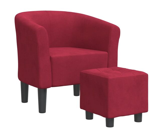 Vidaxl sillón con taburete terciopelo rojo tinto