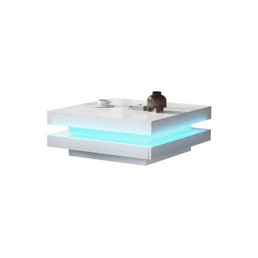 Mesa de centro giratória quadrada de placa de partículas com luz LED,branco Mesa de centro giratória quadrada de placa de partículas com luz LED,branco