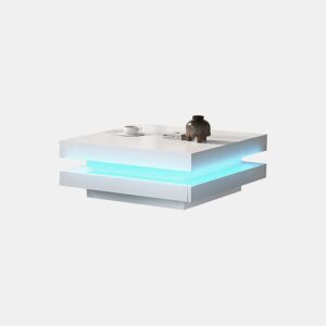 Mesa de centro giratória quadrada de placa de partículas com luz LED,branco