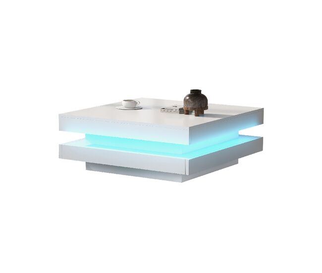 Mesa de centro giratoria cuadrada de panel de partículas con luz LED,blanco