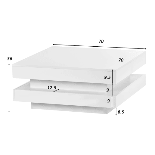Mesa de centro giratória quadrada de placa de partículas com luz LED,branco Mesa de centro giratória quadrada de placa de partículas com luz LED,branco