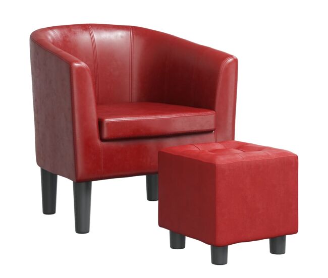 Vidaxl sillón diseño de cubo con reposapiés cuero sintético rojo tinto
