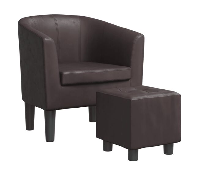 Vidaxl sillón con taburete cuero sintético marrón