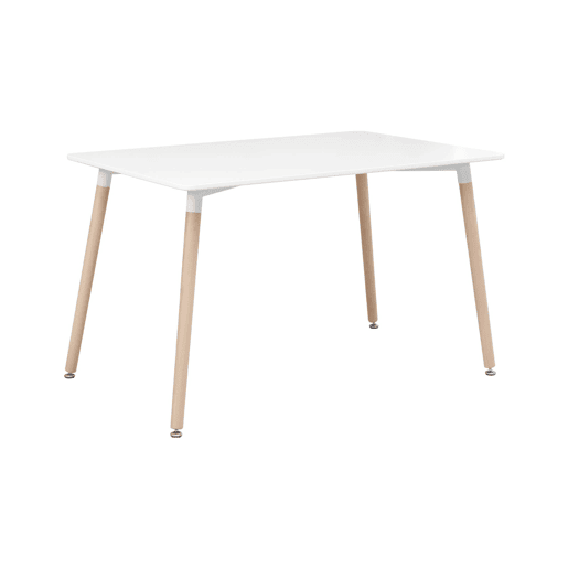 Mesa de jantar escandinava com pernas de madeira e 4 cadeiras, Hedvig, Branco, 120x80x75 cm