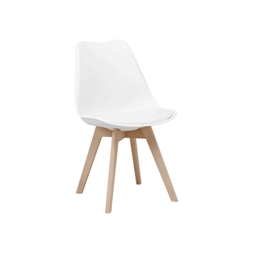 Mesa de jantar escandinava com pernas de madeira e 4 cadeiras, Hedvig, Branco, 120x80x75 cm