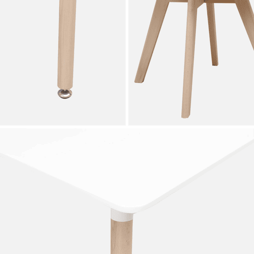 Mesa de jantar escandinava com pernas de madeira e 4 cadeiras, Hedvig, Branco, 120x80x75 cm