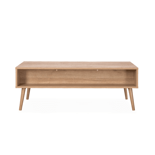 Mesa de centro escandinava em cana arredondada, 1 gaveta, Eva, Natural, 110x59x39 cm