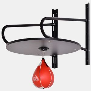 HOMCOM Pera de Boxe com Suporte de Parede Punching Ball para Boxe com Plataforma Ajustável em Altura Suporte Giratório e Insuflador 60x73x80 cm Vermelho e Preto