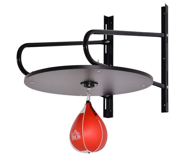 Homcom pera de boxeo con soporte de pared punching ball para boxeo con plataforma ajustable en altura soporte giratorio e inflador 60x73x80 cm rojo y