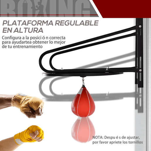 HOMCOM Pera de Boxe com Suporte de Parede Punching Ball para Boxe com Plataforma Ajustável em Altura Suporte Giratório e Insuflador 60x73x80 cm Vermelho e Preto