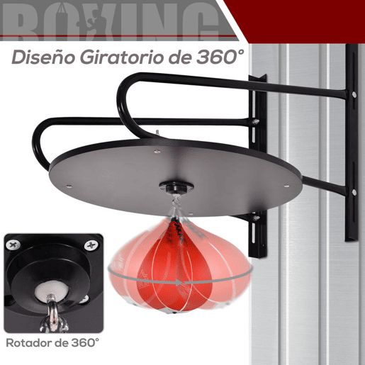 HOMCOM Pera de Boxe com Suporte de Parede Punching Ball para Boxe com Plataforma Ajustável em Altura Suporte Giratório e Insuflador 60x73x80 cm Vermelho e Preto
