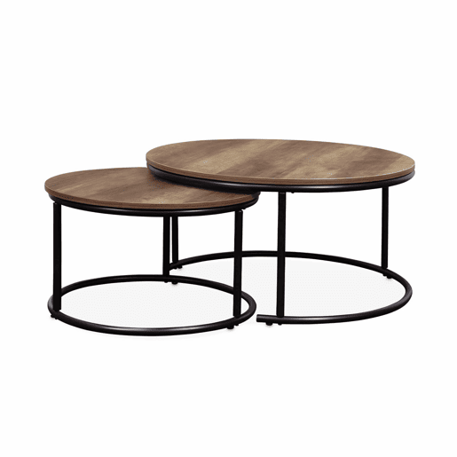 Mesas redondas de encaixe, efeito madeira e metal, set de 2, Loft, Madeira, 77x77x40 cm