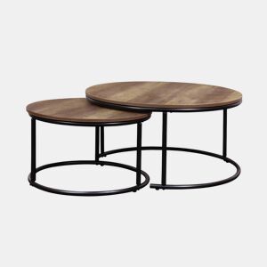 Mesas redondas de encaixe, efeito madeira e metal, set de 2, Loft, Madeira, 77x77x40 cm
