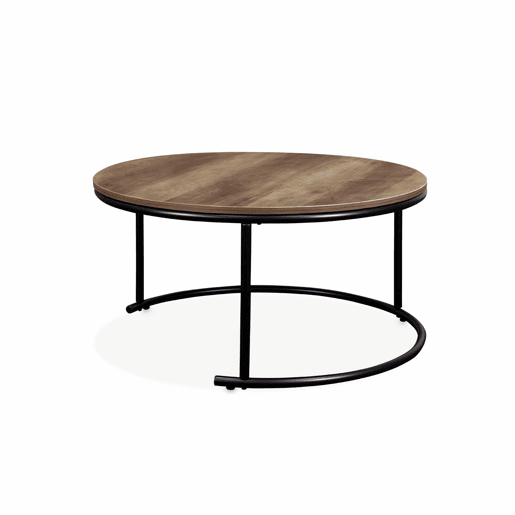 Mesas redondas de encaixe, efeito madeira e metal, set de 2, Loft, Madeira, 77x77x40 cm