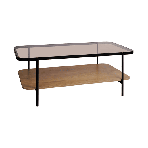 Mesa de centro vintage de metal preto com tampo de vidro, Smooky, Natural, 120x64x45 cm