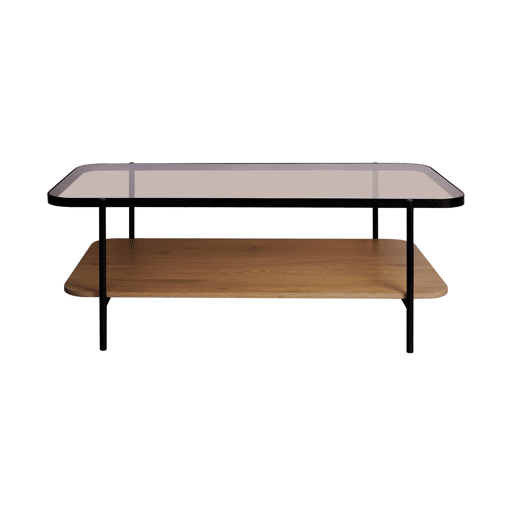 Mesa de centro vintage de metal preto com tampo de vidro, Smooky, Natural, 120x64x45 cm