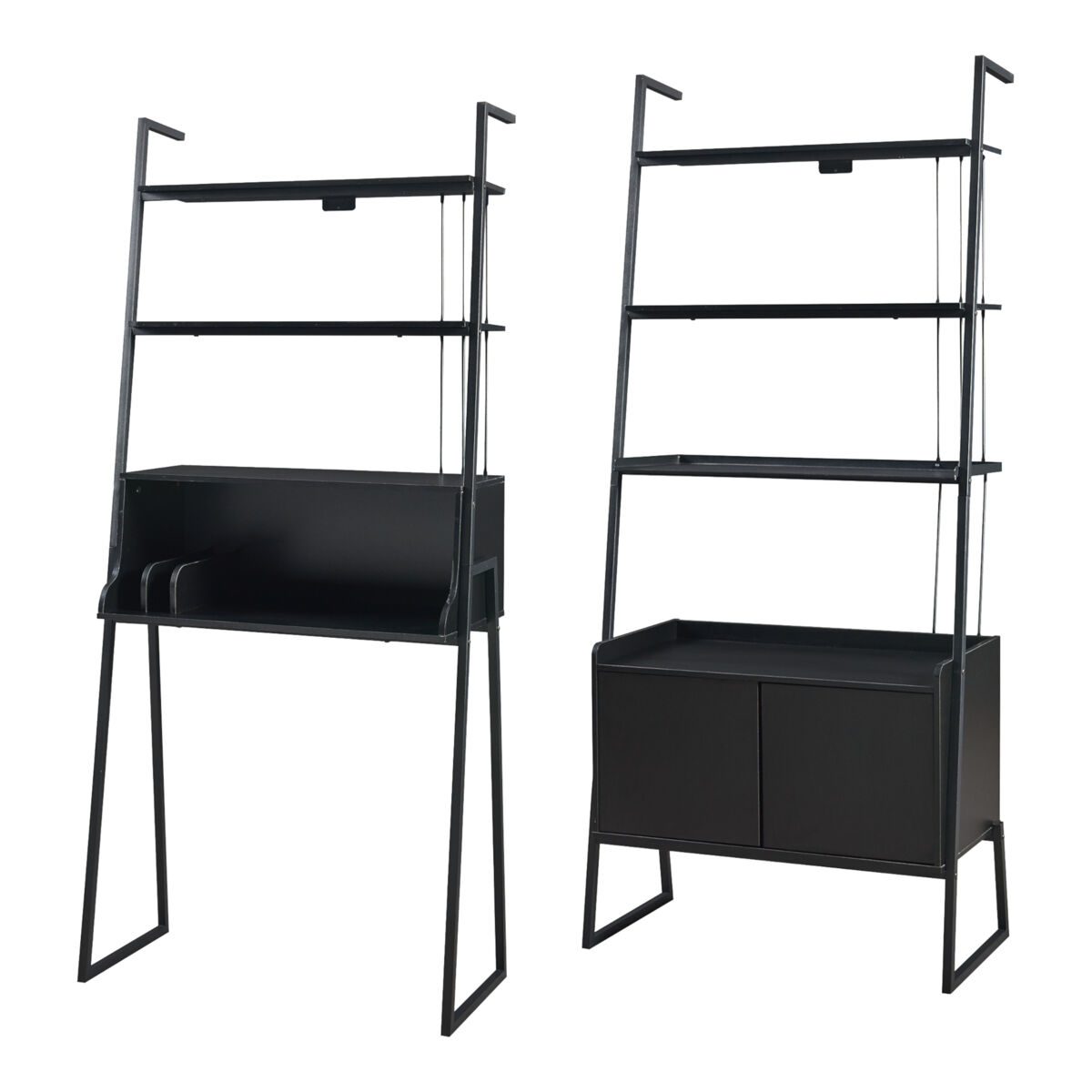 Set de muebles 'storfjord' 2 piezas: 1x escritorio 1x estantería escalonada metal - negro [en.casa]