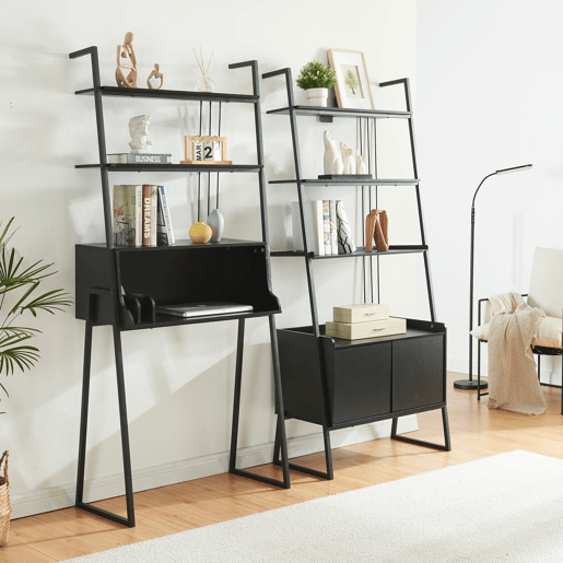 Conjunto de móveis 'Storfjord' 2 peças: 1x secretária 1x prateleira metálica em camadas - Preto en.casa