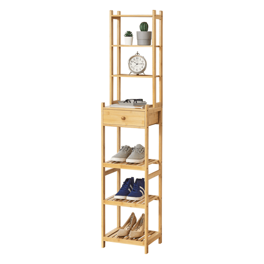 Estante de bambu Siilinjärvi com gaveta 163 x 33 x 28 cm natural en.casa