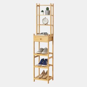 Estante de bambu Siilinjärvi com gaveta 163 x 33 x 28 cm natural en.casa