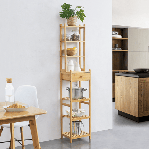 Estante de bambu Siilinjärvi com gaveta 163 x 33 x 28 cm natural en.casa