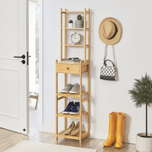 Estante de bambu Siilinjärvi com gaveta 163 x 33 x 28 cm natural en.casa