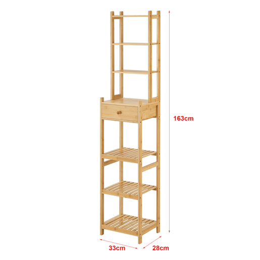 Estante de bambu Siilinjärvi com gaveta 163 x 33 x 28 cm natural en.casa